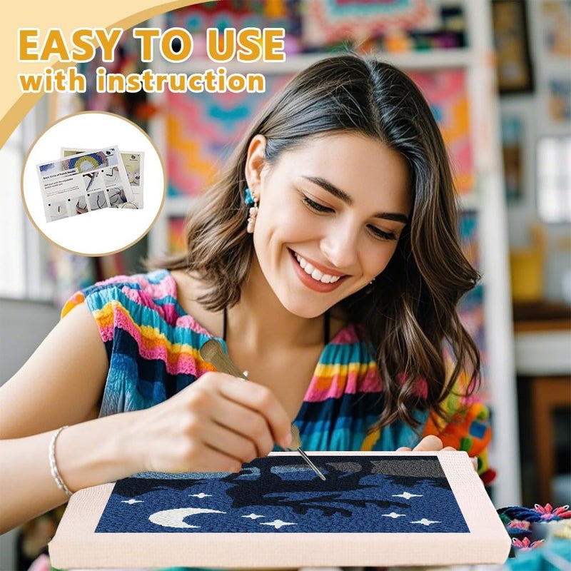 DOODLREAM Deer DIY Punch Needle Embroidery Kit for Adult Beginner, 9.4" Deer Punch Stitching Craft Set for Starter with Frame, Fabric Pattern, Threader, Yarn, Pinch Needle - Image 3